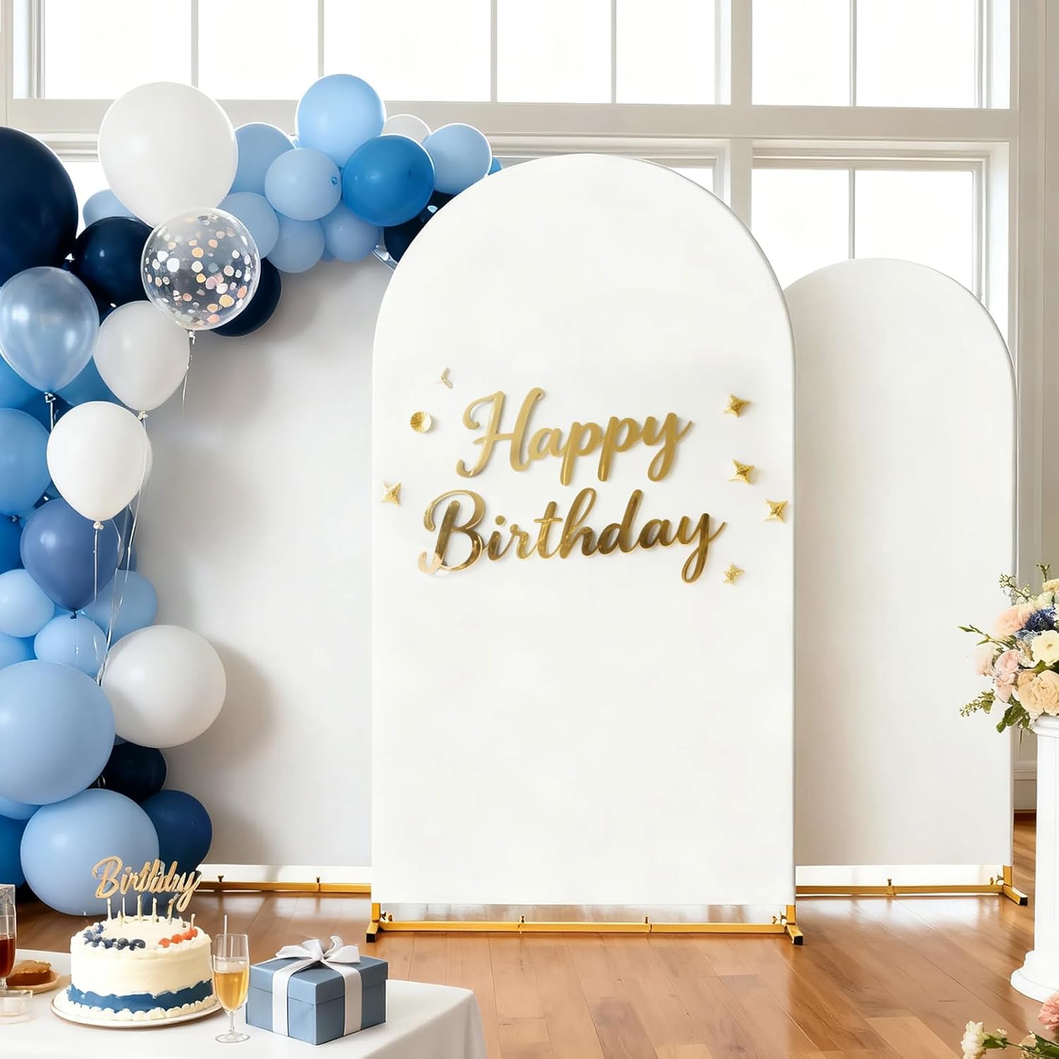 Set of 3 Metal Arch Backdrop Stand with Cover Set, (7.2FT, 6.6FT, 6FT Wedding Arch and Cover Set), Backdrop Arch for Party, Baby Shower, Birthday, and Graduation Ceremony