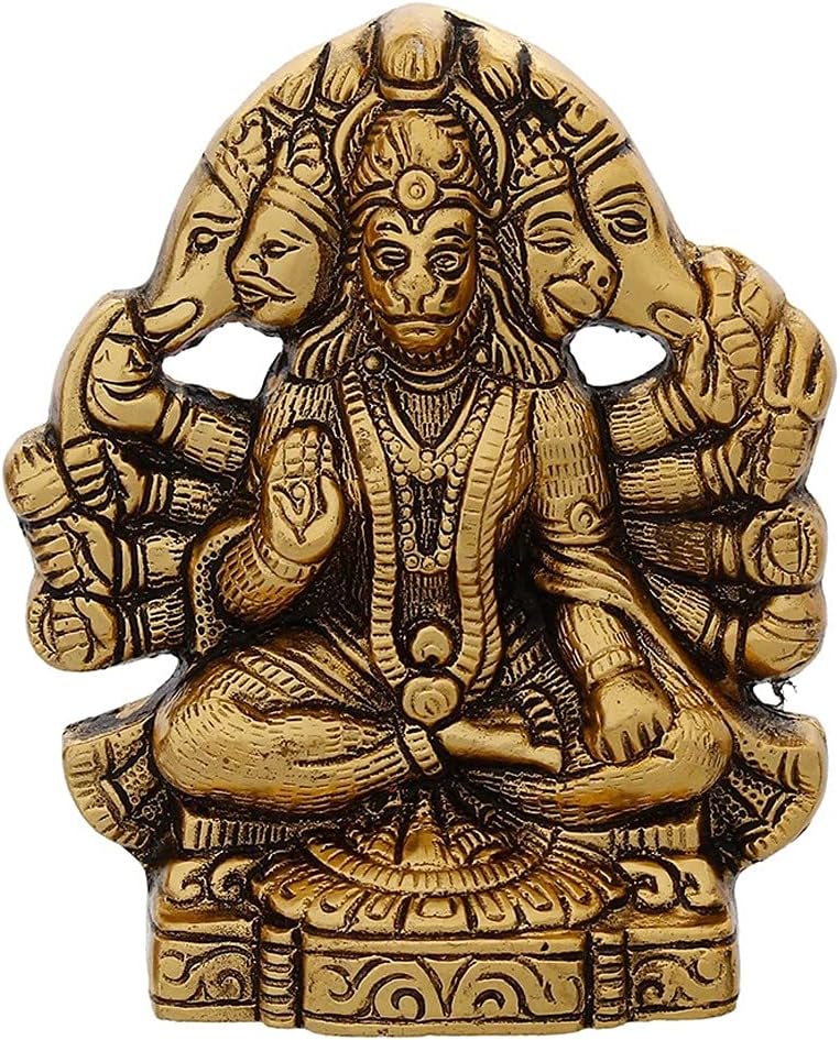 Metal Panchmukhi Hanuman Murti Wall Haniging, Gold, 16Cm