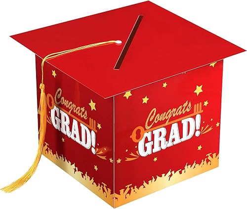 Outus Caja de tarjetas de graduación 2026 con borla, tarjetero de felicitaciones para graduación, caja de regalo de graduación, suministros de Rojo