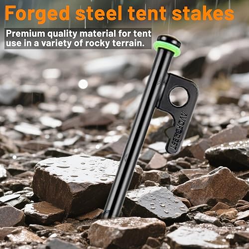 Miniatura 4 de AVOFOREST Estacas de tienda de campaña, estacas de metal resistente + bolsa de almacenamiento + anillos de silicona fluorescente para acampar de 12