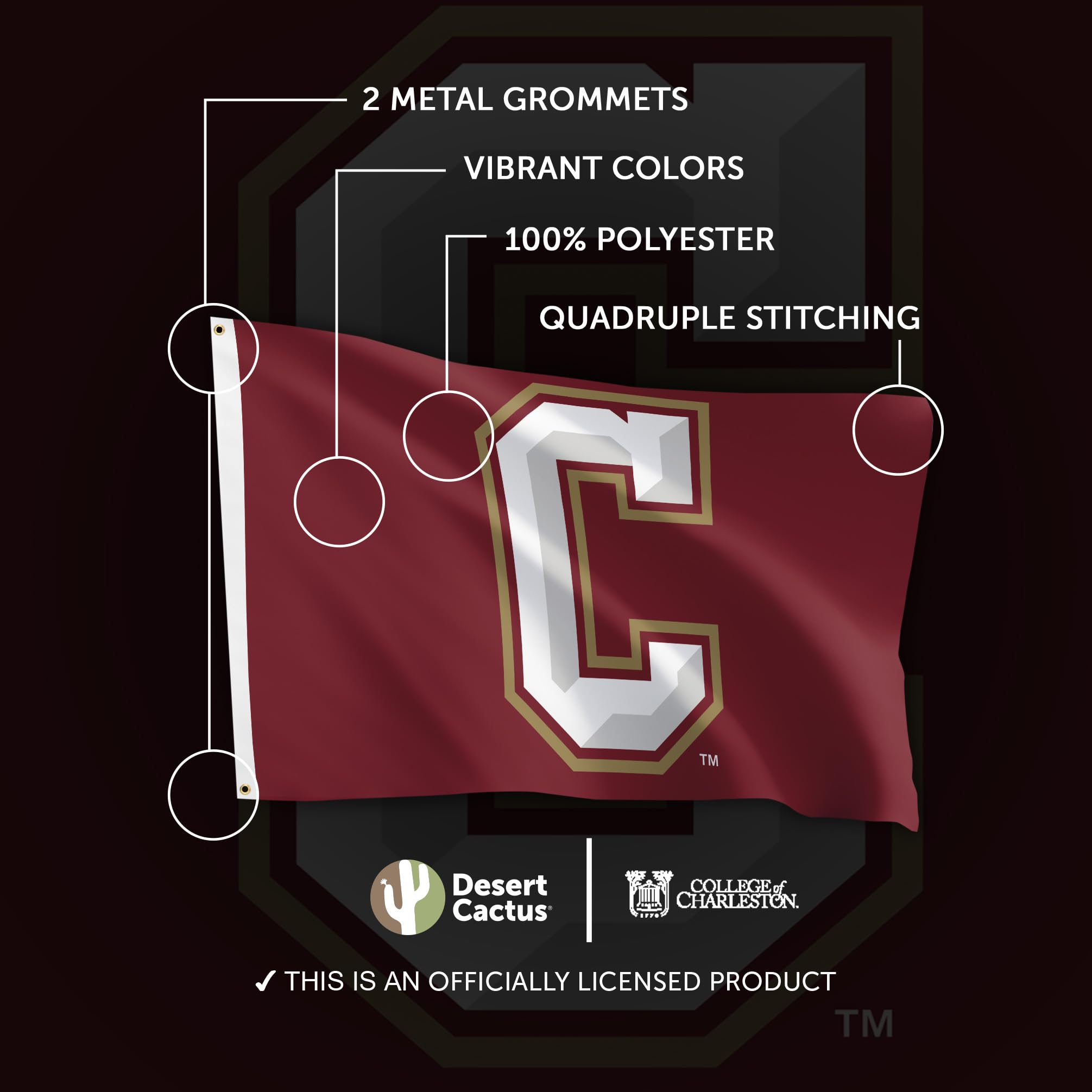 Bandera de College of Charleston C of C Cougars 100% poliéster para interiores y exteriores, 3 pies x 5 pies (diseño #1)