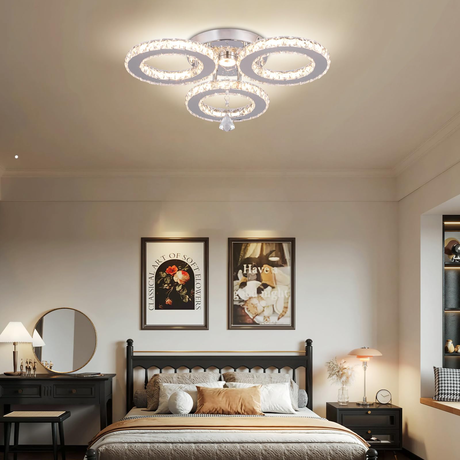 Dimmerabile LED cristallo plafoniera 13x3.5 pollici 3 anelli lampadario di cristallo Flush Mount apparecchio di illuminazione per camera da letto Hobby soggiorno