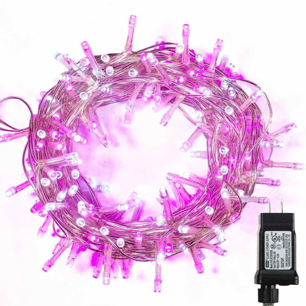 WISDChristmas Lights 108ft 600LED Fairy String Lights with 12 Modes and Memory, Plug in String Lights for Indoor Outdoor Christmas Tree Home Garden Wedding Party Decoration, Pink+White