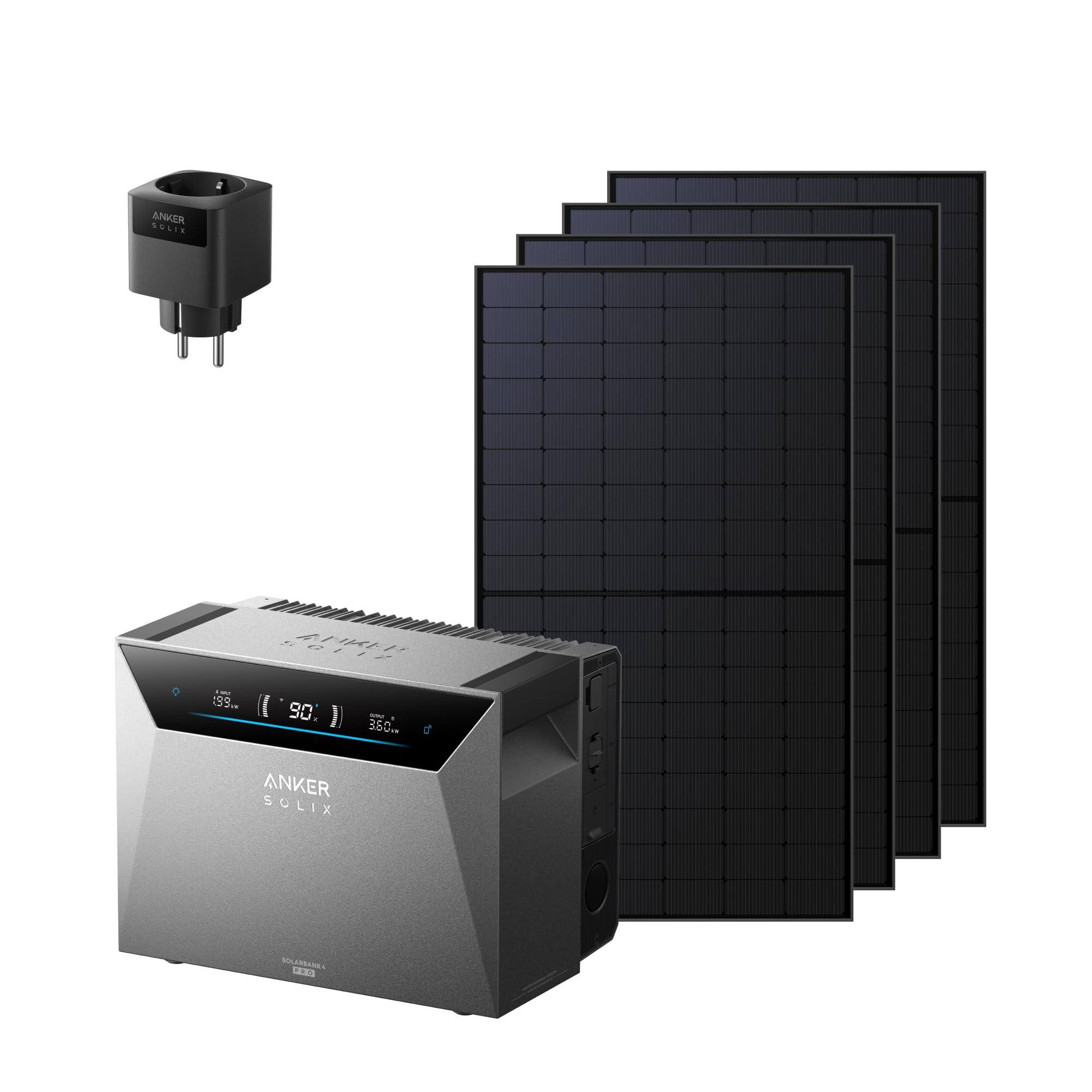Anker SOLIX Solarbank 4 Pro + 4× 500W Solarpanels + Smart Plug Gen 2
