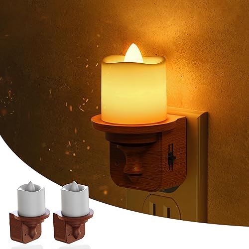 Vista 14 de L LOHAS LED - Luz de noche de vela, luces nocturnas ámbar enchufables en la pared, luz nocturna de vela sin llama con sensor de luz, 0-100LM