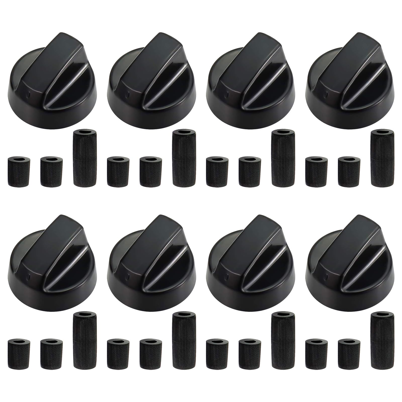 Nocecfi 8 Pack Black Universal Cooker Knobs Replacement Set - Heat-Resistant Gas Hob Knobs for Electric Ovens, Stoves & Kitchen Appliances with 24 Accessories