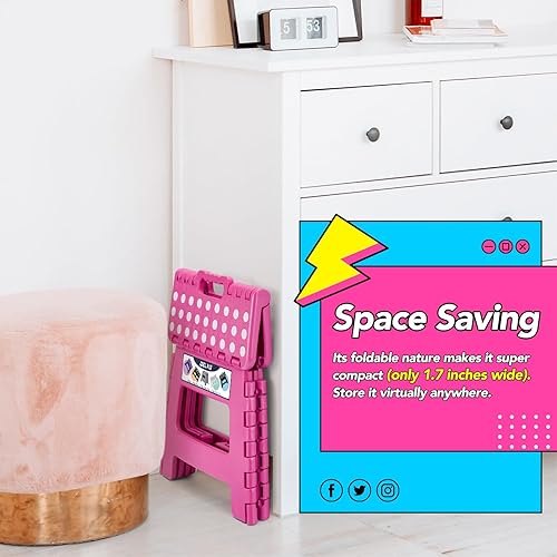 Miniatura 5 de Delxo Taburete plegable de 9 pulgadas en rosa, 1 paquete de taburete plegable de alta calidad para niños, taburete plegable portátil de plástico,