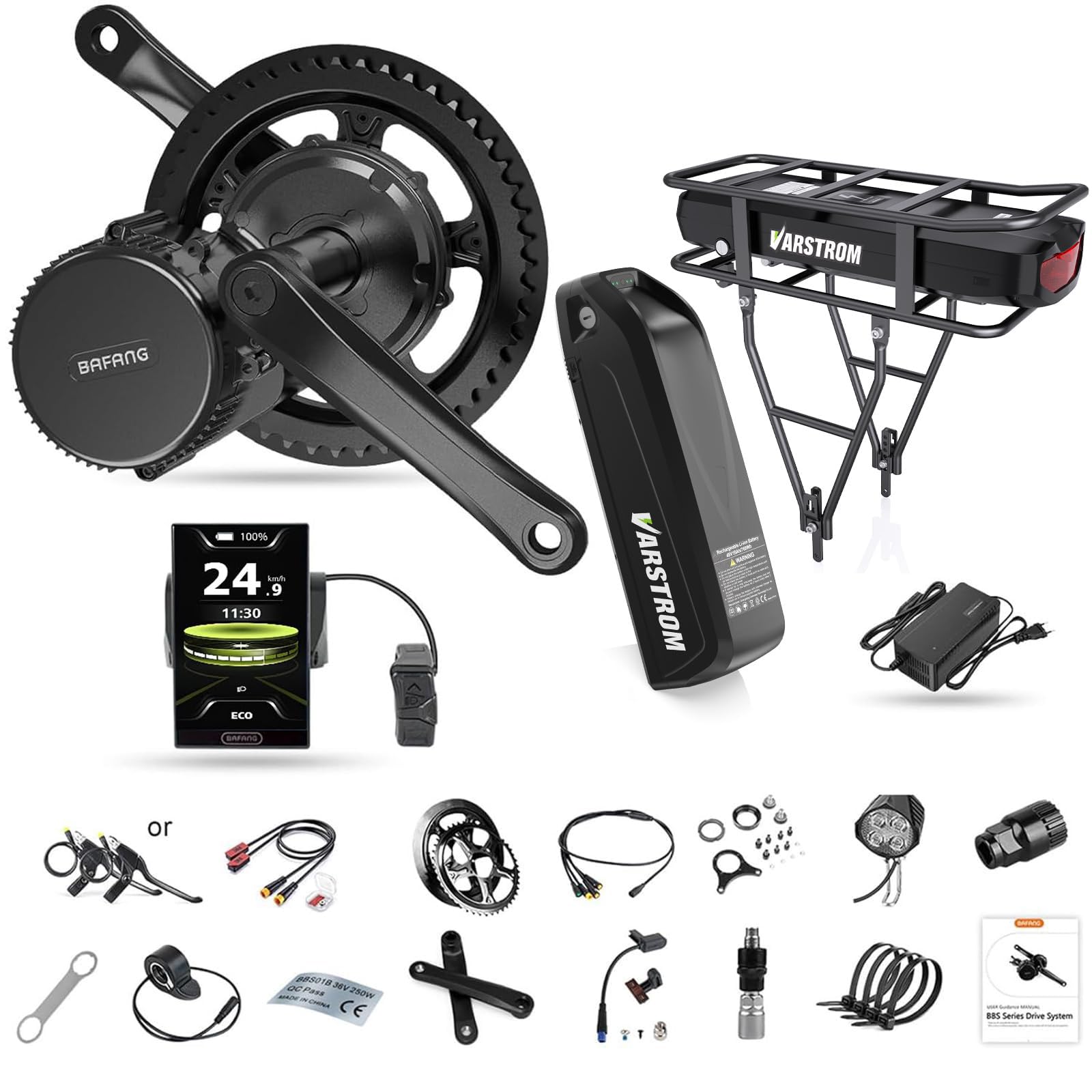 BAFANG 36V 48V BBS01B BBS02B BBS-HD Kit Conversion a Bicicleta Electrica Mid Drive para Bicicleta Eléctrica - Motor Central con Batería Pantalla Opcionales Compatible con MTB Bicicletas de Carretera