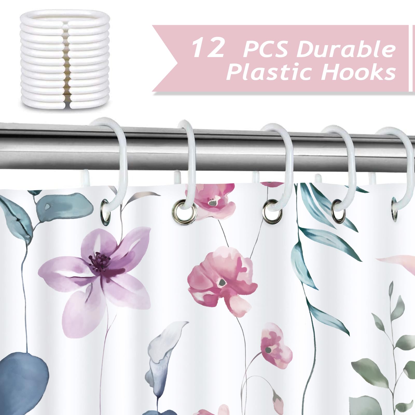 Bonhause Rideau De Douche Bleu Aquarelle Fleurs Feuille