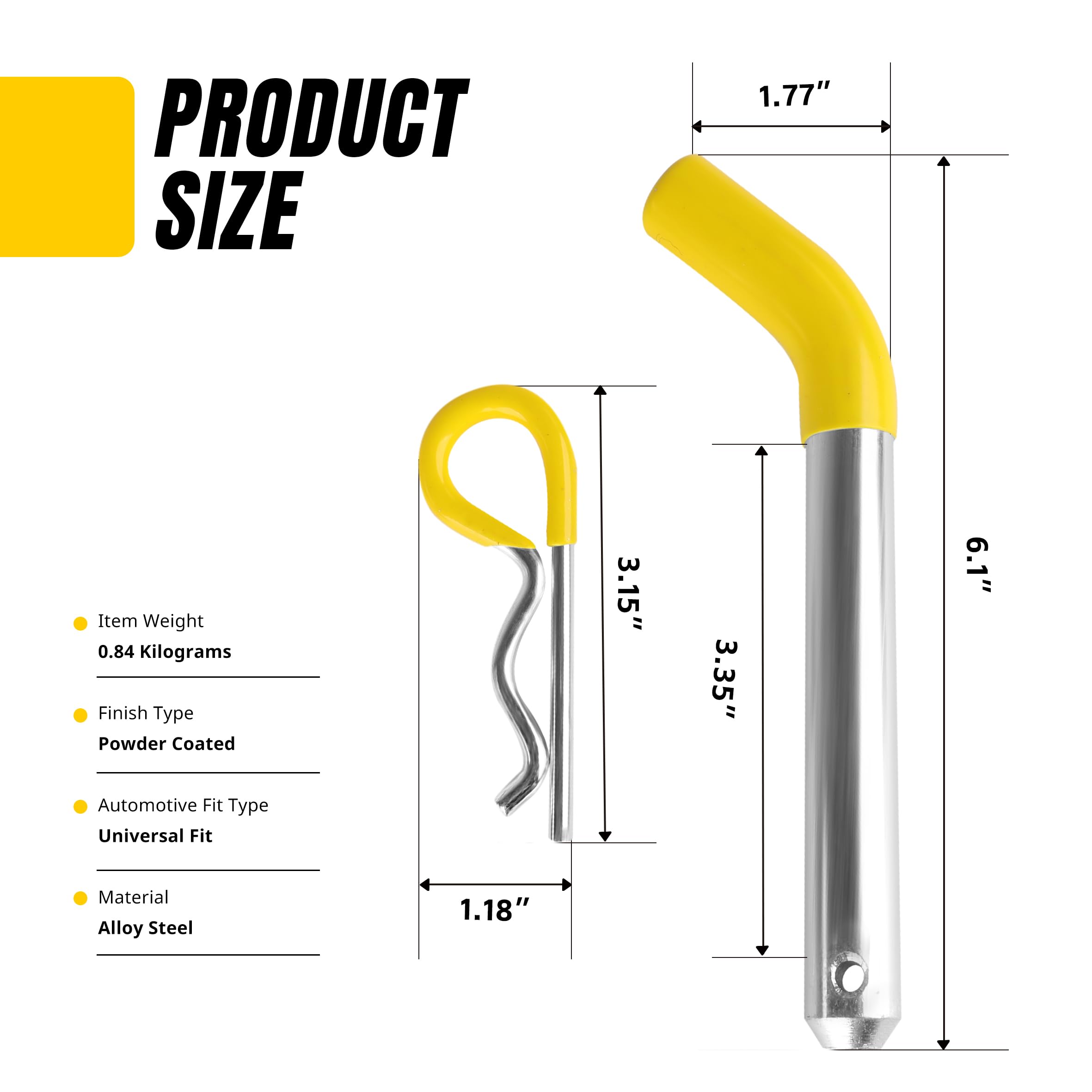 MaxxHaul 50565 Anhängerkupplungsstift und Clip mit gummiertem Vinyl-Griff, 1,6 cm Durchmesser, passend für 5,1 cm Empfänger, 3 Stück
