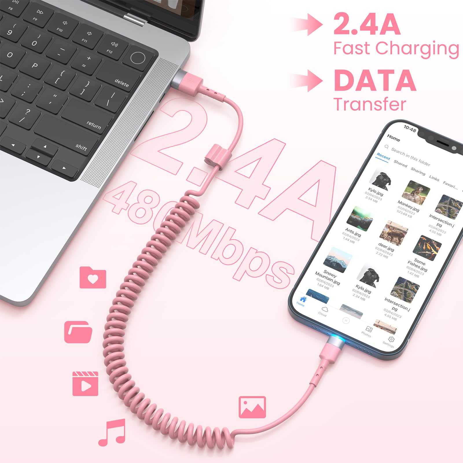 Cavo Lightning Spirale Da USB-C 90 Gradi, Certificato Ap Ple Carplay E