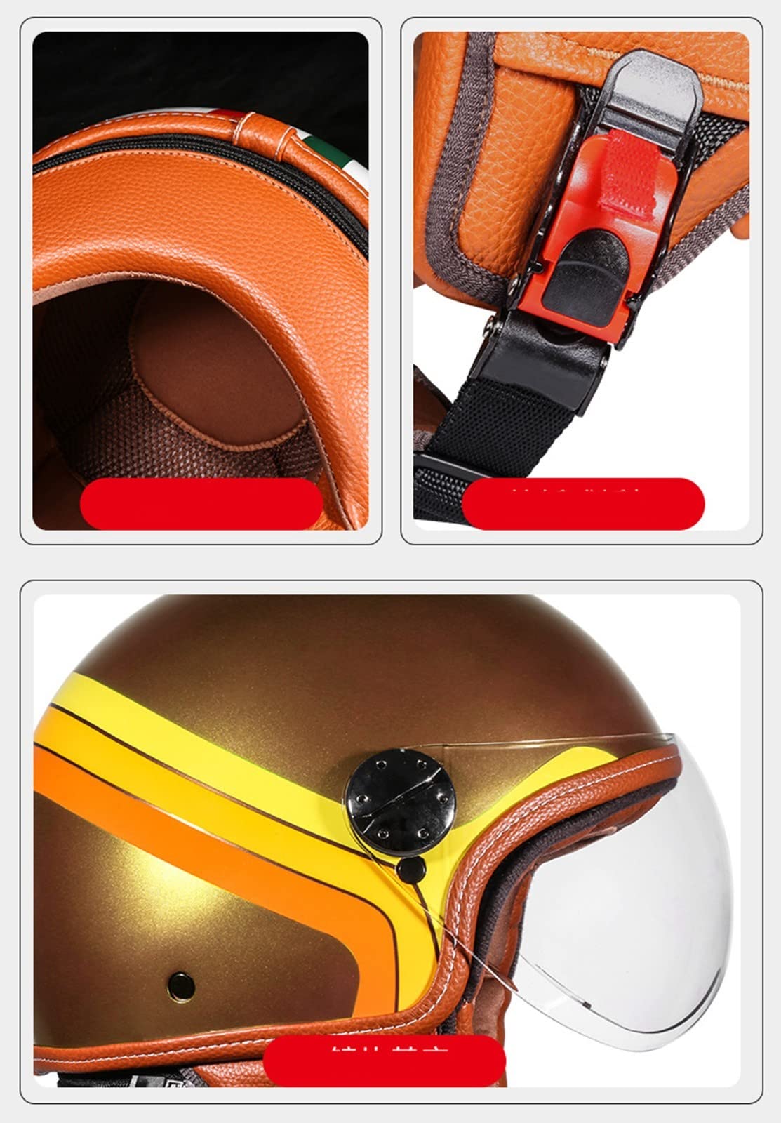 Casco Jet, Casco Piloto Vintage Casco Scooter Adulto Cara Abierta Casco Moto Certificado ECE E,X-Large