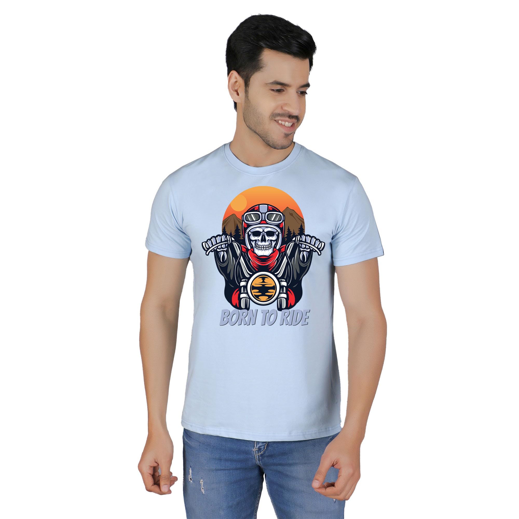 Loero Men's Cotton Born to Ride-Print Graphic Printed Half Sleeves t-Shirt | Colour - | Size - P