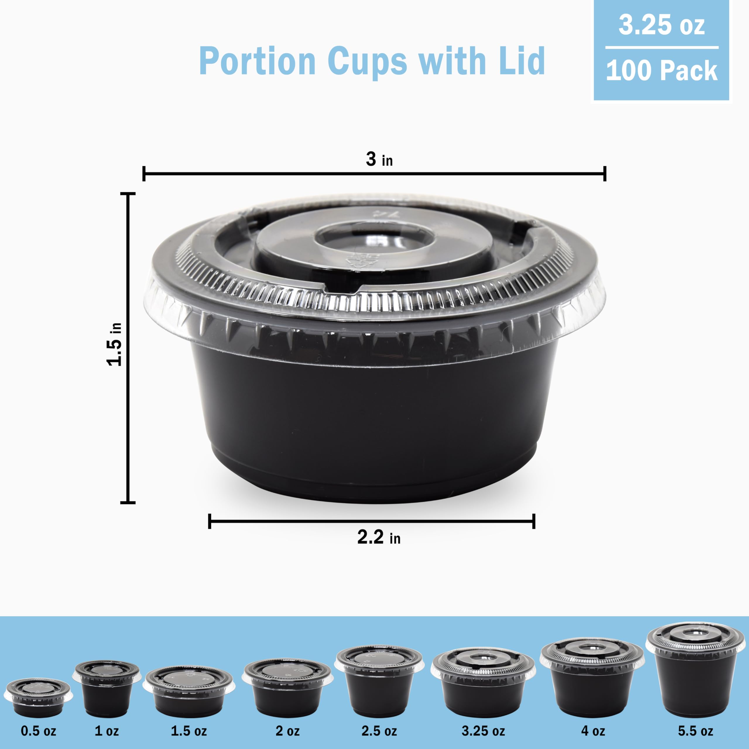 Galashield Small Plastic Containers with Lids Black 3.25 oz, 100 Sets