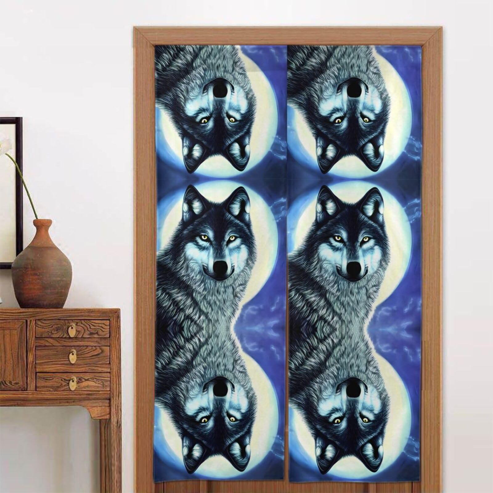 CNTDBU wolf under moon Door Curtain 34x56 Inch-Room Divider Panel for Privacy, Entryway Screen for Kitchen Bedroom