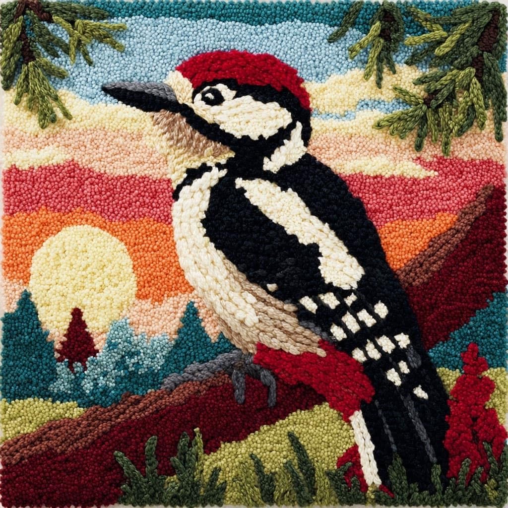 Henypt Latch Hook Kits Pillowcase Scenery and Birds
