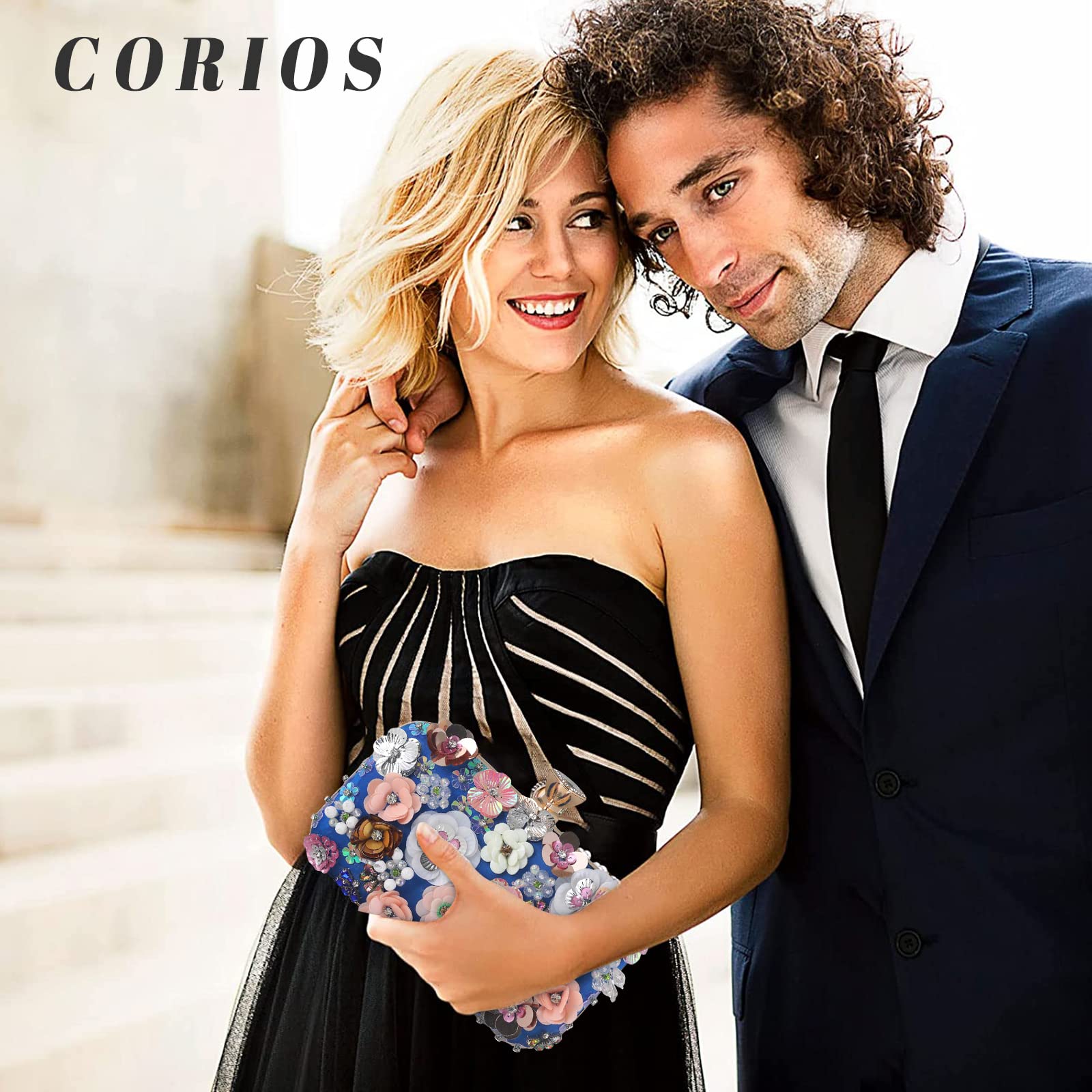 Bolsa de Noche para Mujer Flor Bolso de Boda Elegante Embrague Bolso de Hombro Bolsos Bandolera Bolsas de Mensajero para Fiesta de Graduación Banquete Boda Azul