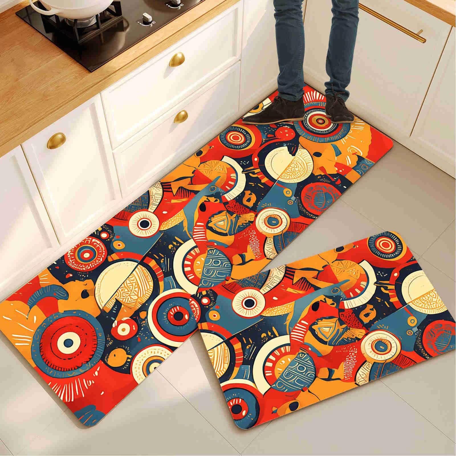 Tapis Cuisine Lot de 2 Tapis de Cuisine Antidérapant et Lavable et à Séchage Rapide, Tapis de Sol Absorbant Tapis Couloir Tapis de Cuisine Devant Evier Tapis de Couloir Square 45x70cm+45x140cm 14-1187