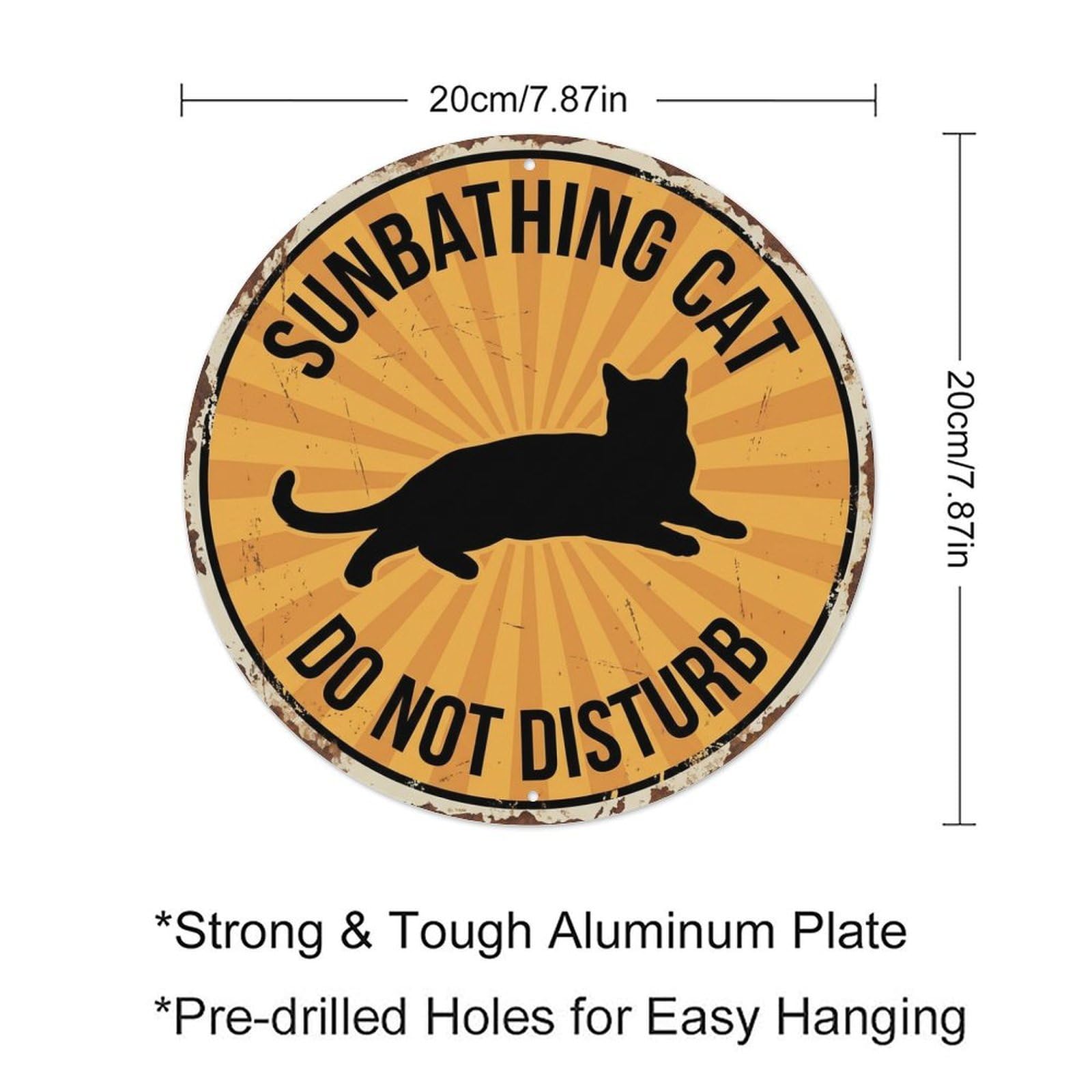 Fqcyn Style Cat Sunbathing Zone Round Wall Hanging Metal Tin Sign Plaque Wall Decor For Cafe, Club Bar, Office, Home Garden Round Metal Poster 8X8inch