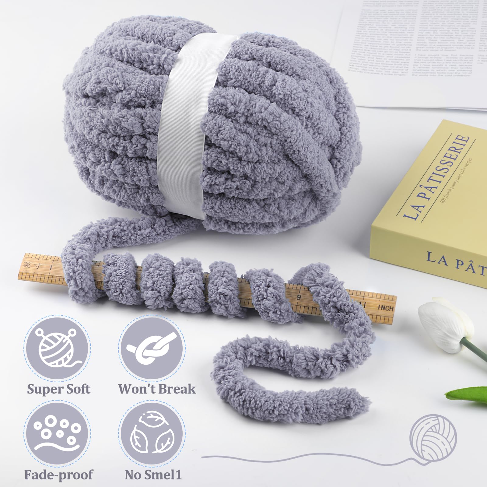 Confezione da 8 filati grossi per lavori a maglia, di ciniglia super voluminosa, n. 10, soffice jumbo, per coperte spesse e realizzate a mano, sciarpe e decorazioni per la casa (8, blu cielo)