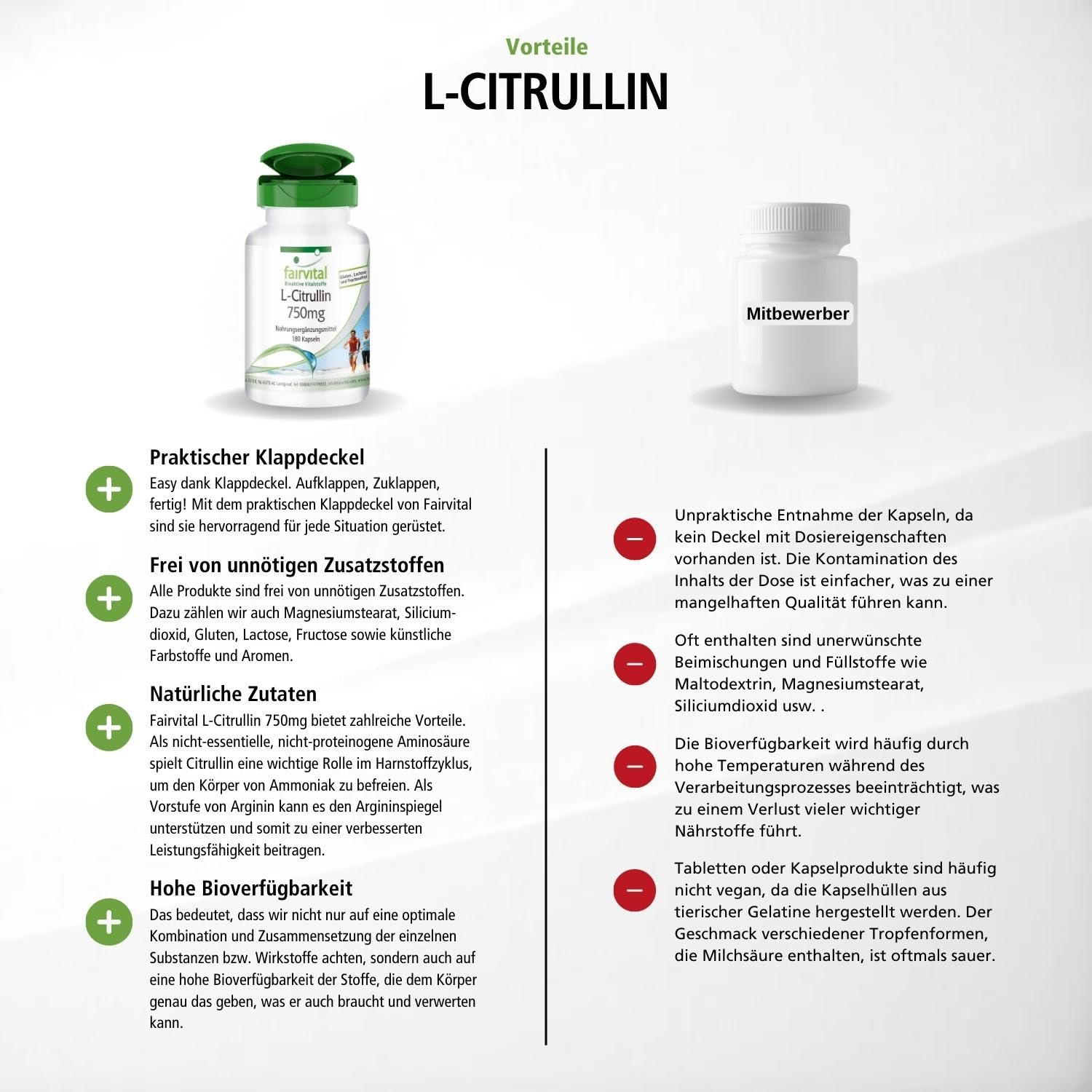 fairvital L-Citrullin Kapseln 750mg, HOCHDOSIERT, VEGAN, 180 Kapseln