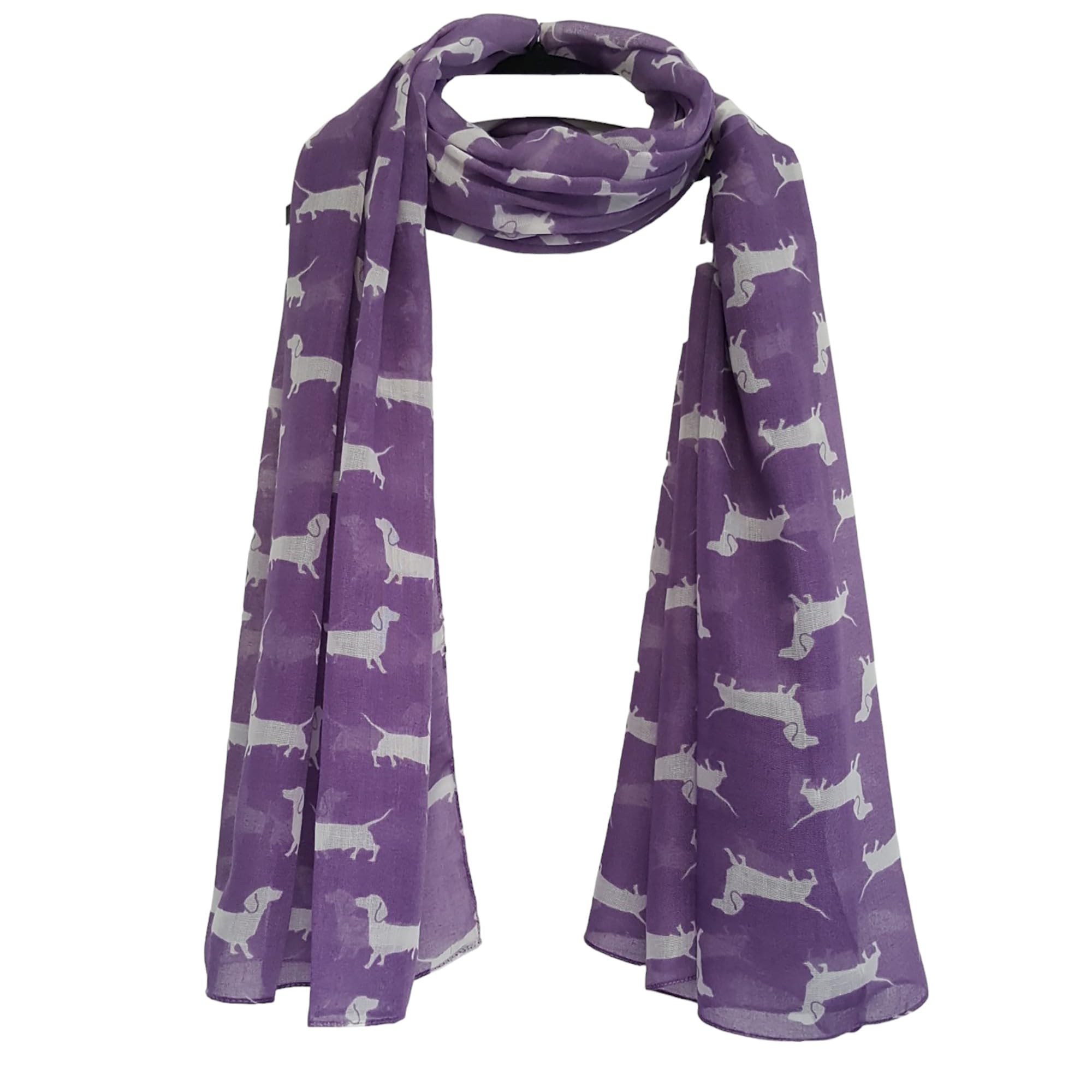 GFM® Women's Dachshund Dogs Print Scarf -DG-01-Purple-(PSCF-FLD-DG-01-HLJMN)