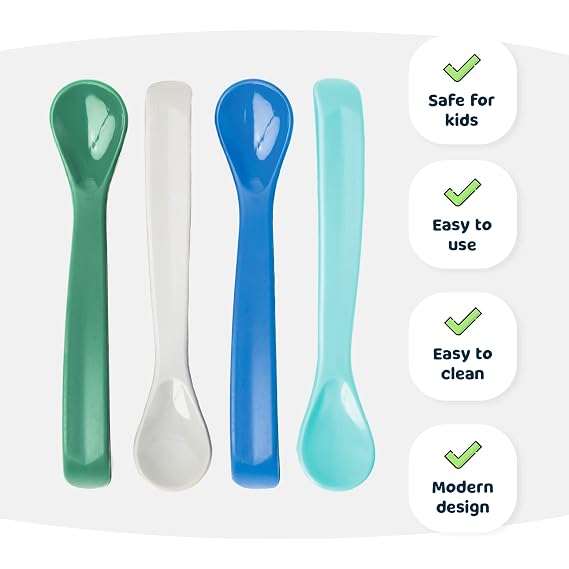 Tiny Twinkle Baby Spoon - BPA-Free Baby Feeding Spoon, Silicone Baby Spoon, Infant Spoons, Baby Spoons, Baby Essentials, Baby Essentials for Newborn, Baby Items, Baby Products - Pack of 4 (Blue)