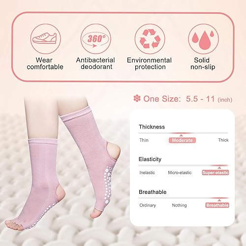 Miniatura 6 de COANSEN Calcetines sin dedos, 3 pares de calcetines de agarre de pilates para mujeres, pilates, calcetines de yoga con agarres para mujer,