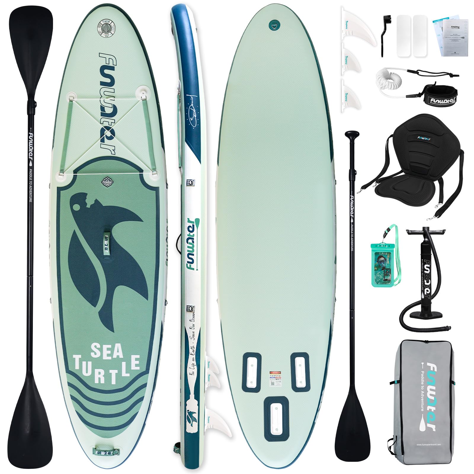 FunWater SUP Inflatable Stand Up Paddle Board Ultra-Light Inflatable Paddleboard with ISUP Accessories,Fins,Kayak Seat,Adjustable Paddle, Pump,Backpack, Leash, Waterproof Phone Bag
