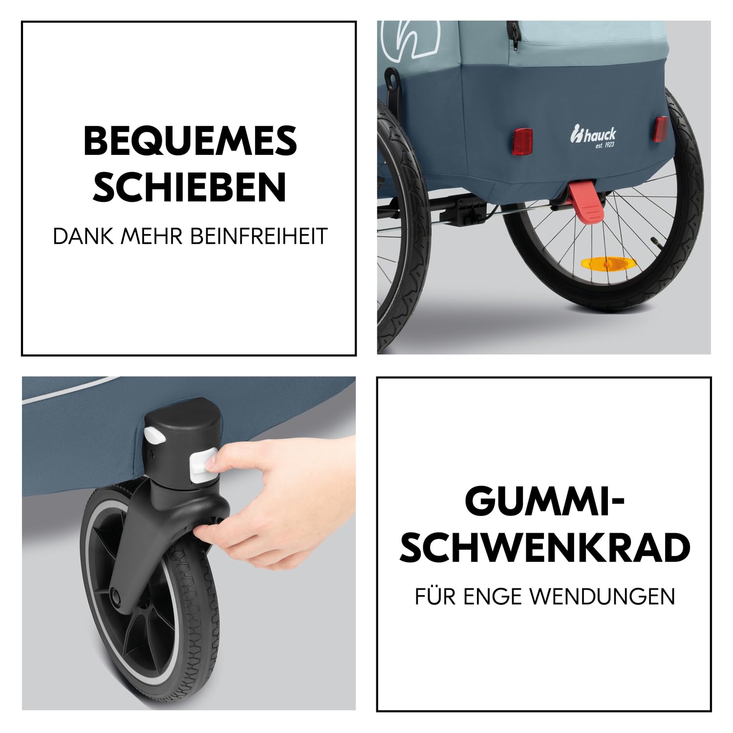 hauck Fahrradanhänger & Kinderwagen Set Dryk Duo Plus für 2 Kinder (6-48 Monate), inkl. Regenschutz, Sonnensegel, Deichsel, Buggyrad, Fahne und LED Licht