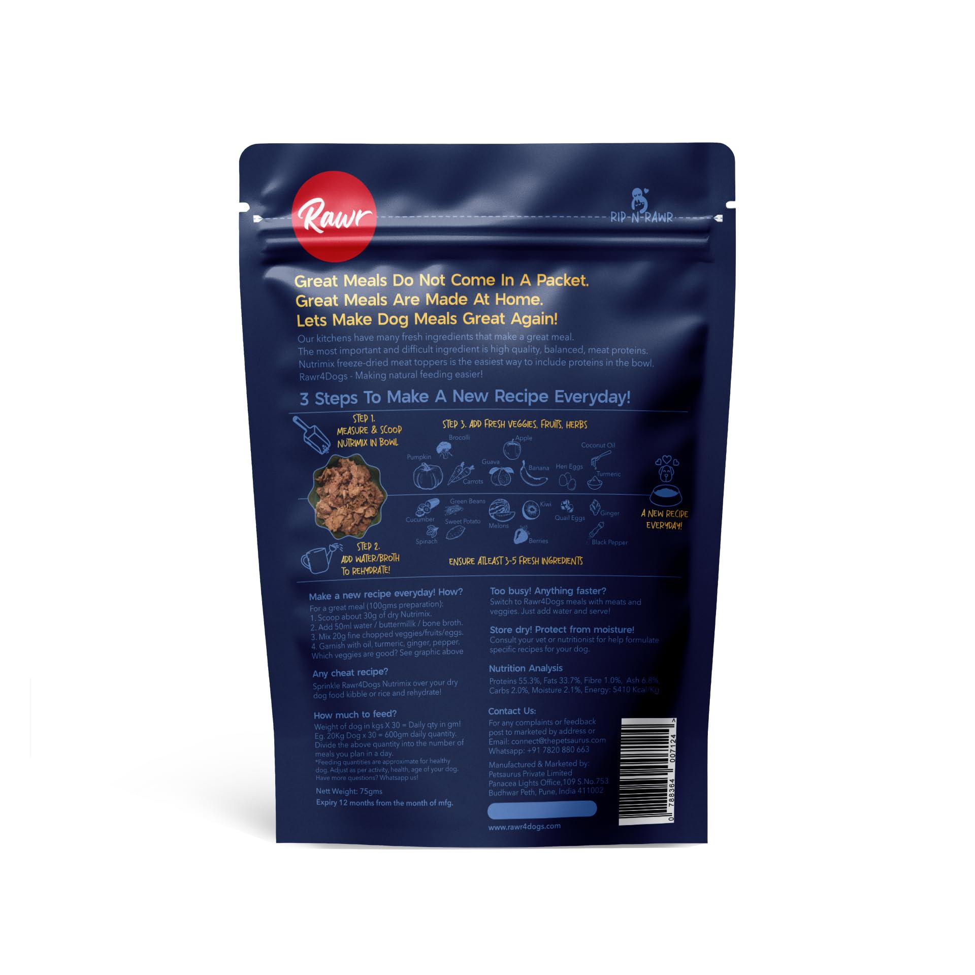 Rawr4Dogs | Nutrimix | Freeze-Dried Meat Toppers | Chicken & Goat | Home Cooked Meals Made Easier or as Great Taste Topper on Dry Dog Food | No preservatives | 75gms X Pack of 3 | 3X by Adding Water 1