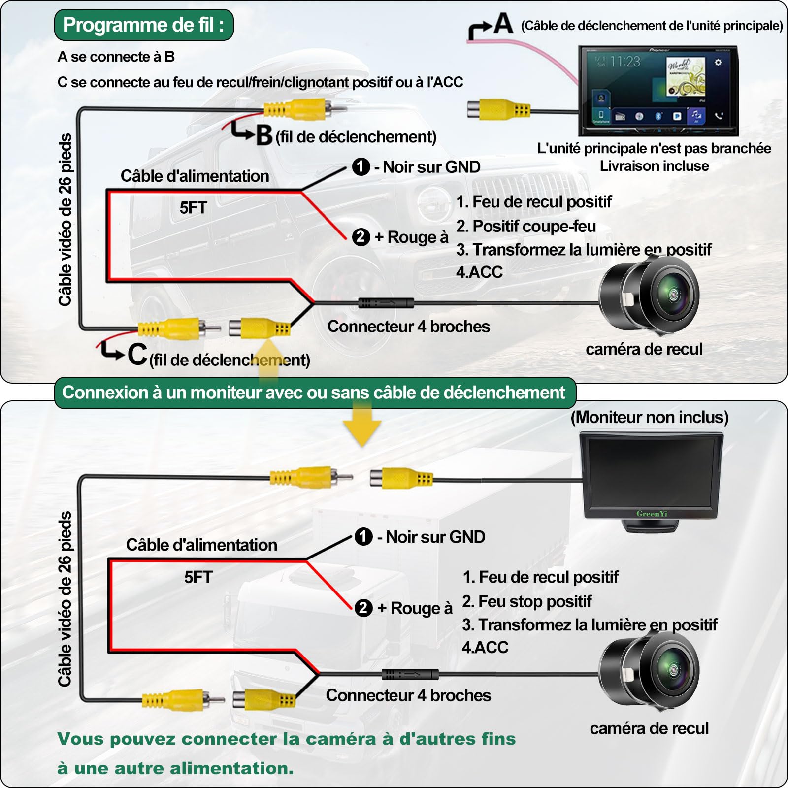 Cámara de visión trasera AHD 1080P Solo funciona con monitores y radio que soportan la señal de vídeo AHD 1080P, gran angular de 170 grados cámara universal delantera/lateral/coche