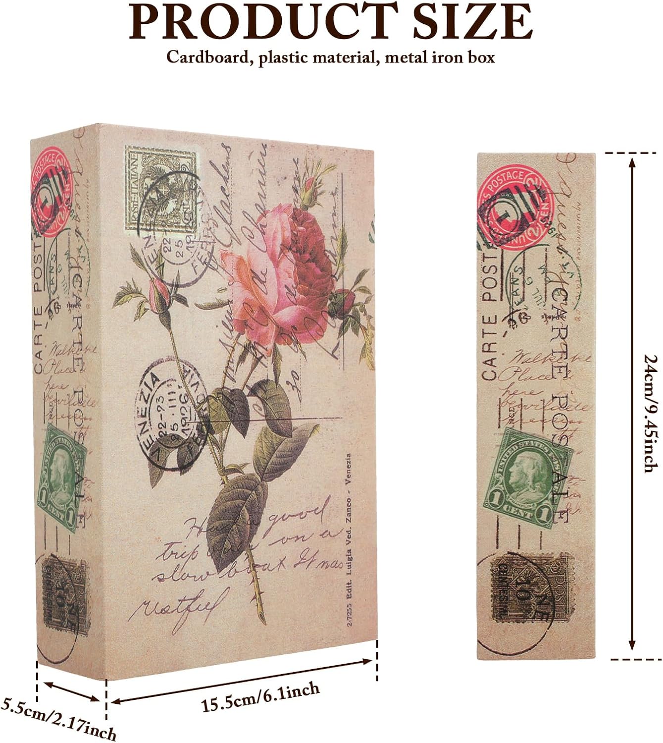 Decorative Book Safe Lock Box, Hidden Safe Box w Security Combination Lock, Portable Hollowed out Book w Hidden Compartment, Fake Book Storage Box,Secret Hiding Containers for Cash Key Jewelry (Tan)
