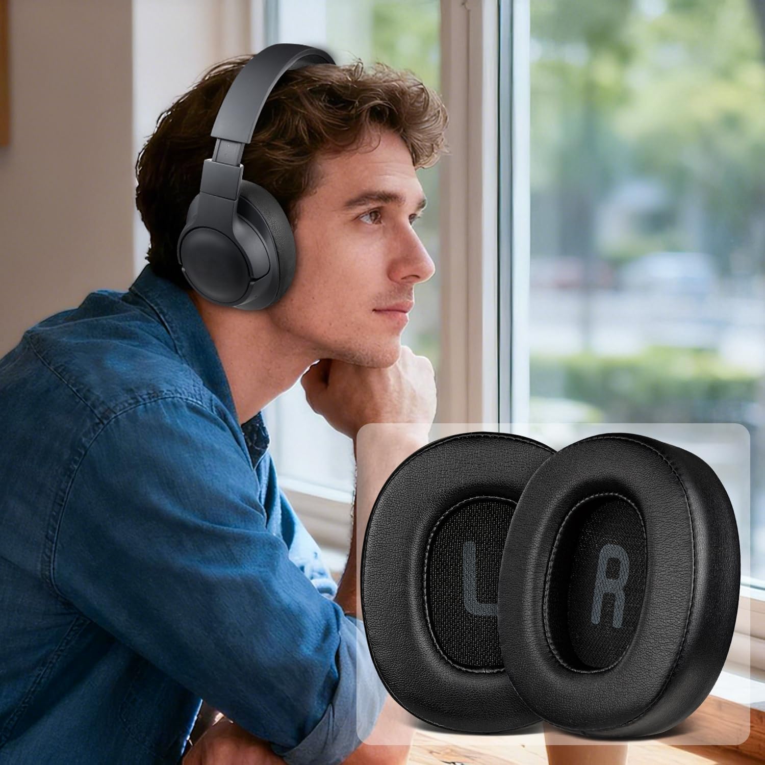 SOULWIT Earpads Replacement for JBL Tune 700BT, 710BT, 720BT, 750BTNC, 760NC, 770NC Wireless Over-Ear Headphones, Ear Pads Cushions with Soft Protein Leather and High-Density Foam - Black