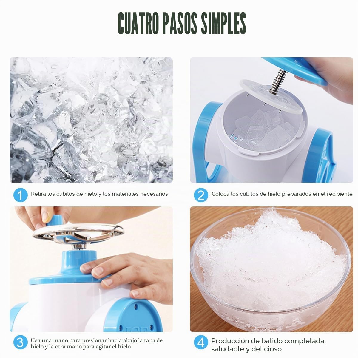 CALLARON Trituradora de Hielo Manual Azul para Casa, Mini Máquina para Hacer Granizados y Hielo Raspado, Desmontable y Fácil de Limpiar, Adecuado para Bebidas y Batidos de Verano