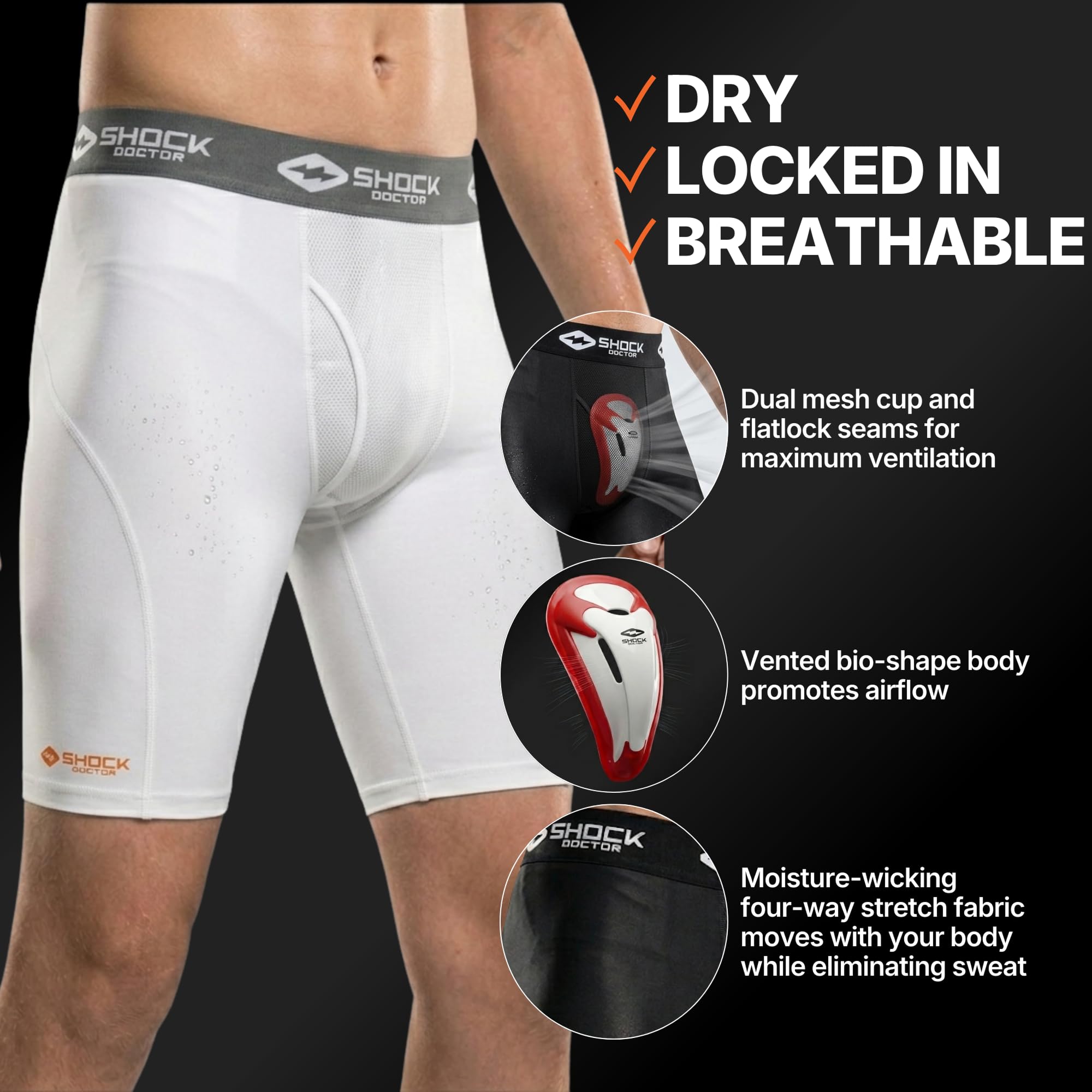 Shock Doctor Men's 221 Boy's Compression Shorts 221 Compression Short w/Cup