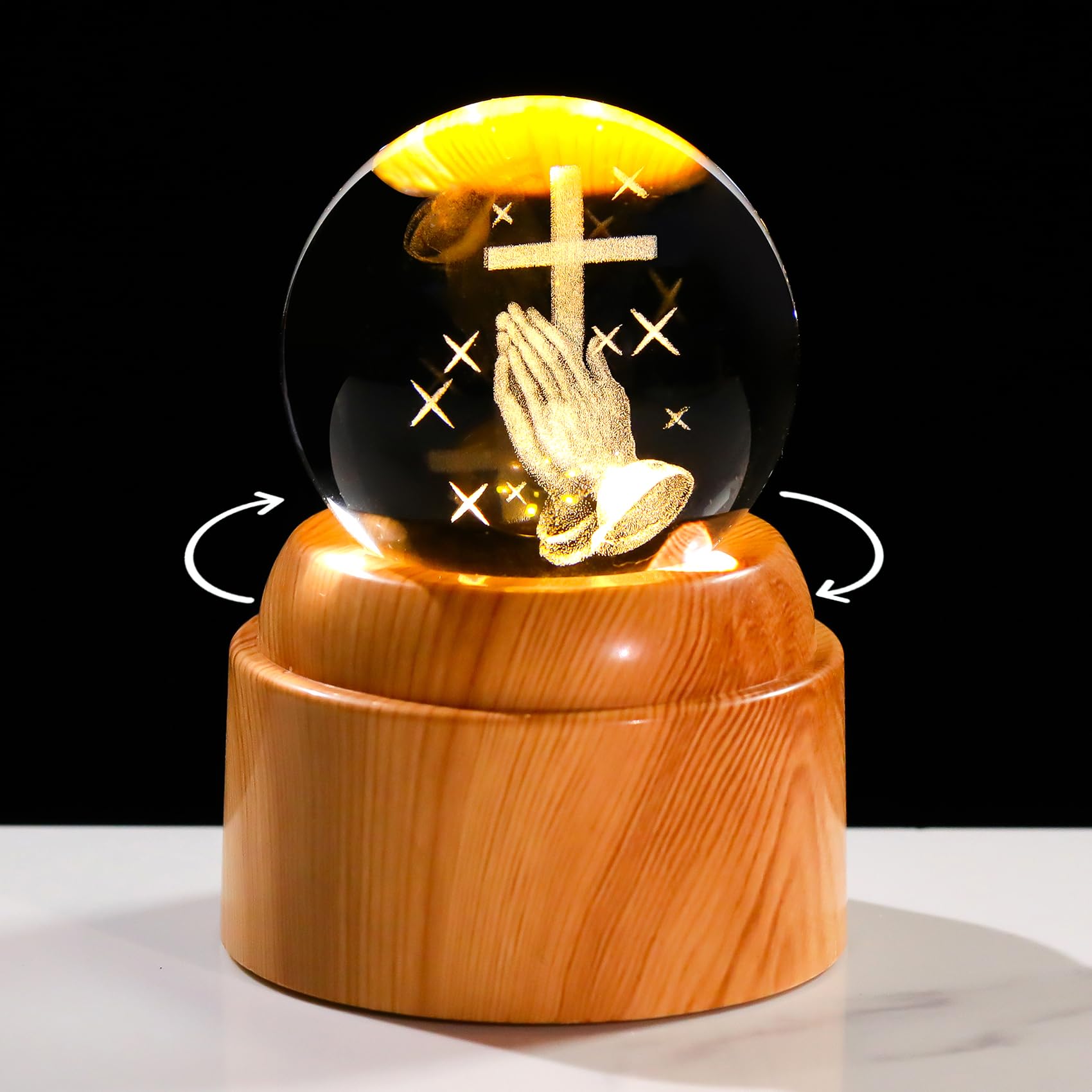 Arikyrist Crystal 3D Praying Hand Rotatable Ball Religious Gifts for Women