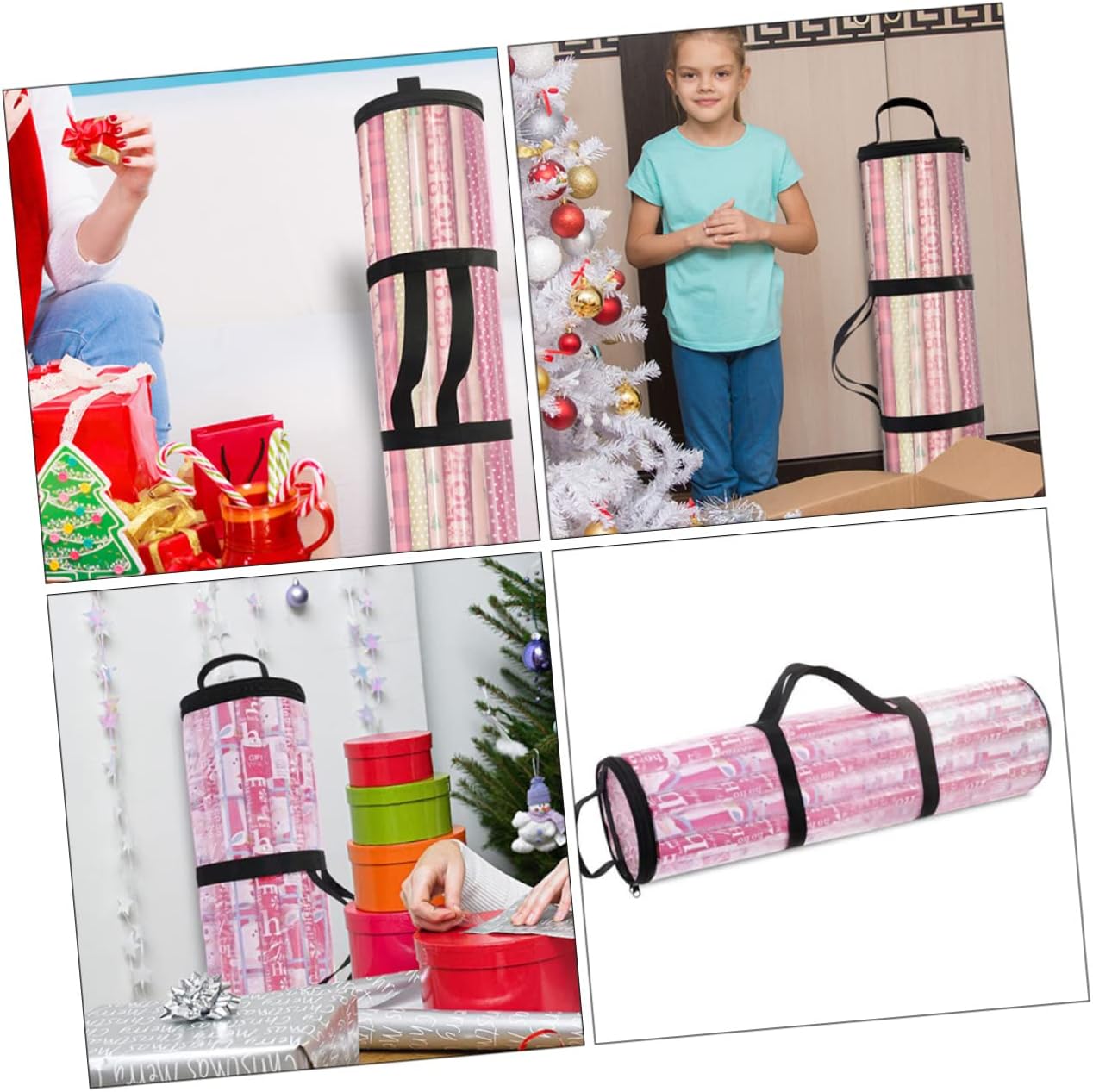 FOMIYES 2pcs Multi-use Transparent Christmas Storage Pouch Reusable Cylindrical Bag for Party Supplies for Holiday Packaging and Sundries Organization