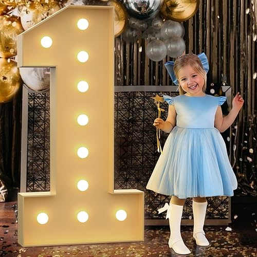 Números iluminados 1, números de marquesina de 4 pies para decoración de primer cumpleaños y 21 años, números de mosaico para globos, letras