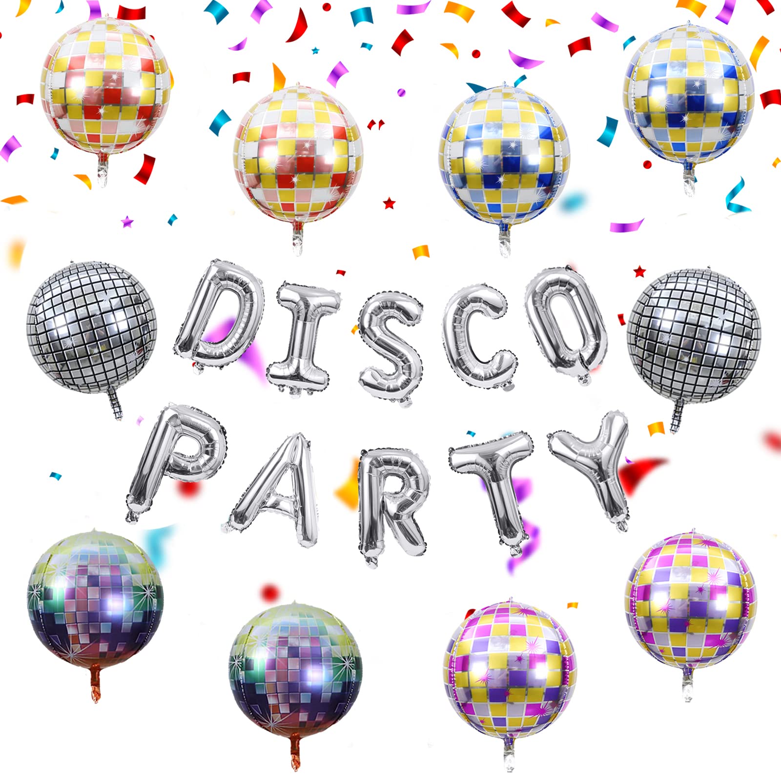 AOT 20 Pcs Disco Foil Balloons, a Disco Party Balloons Banner, 22 inch Mirror Metallic Balloons Disco Dance Party Supplies for Birthday Party Wedding Decoration, Medium