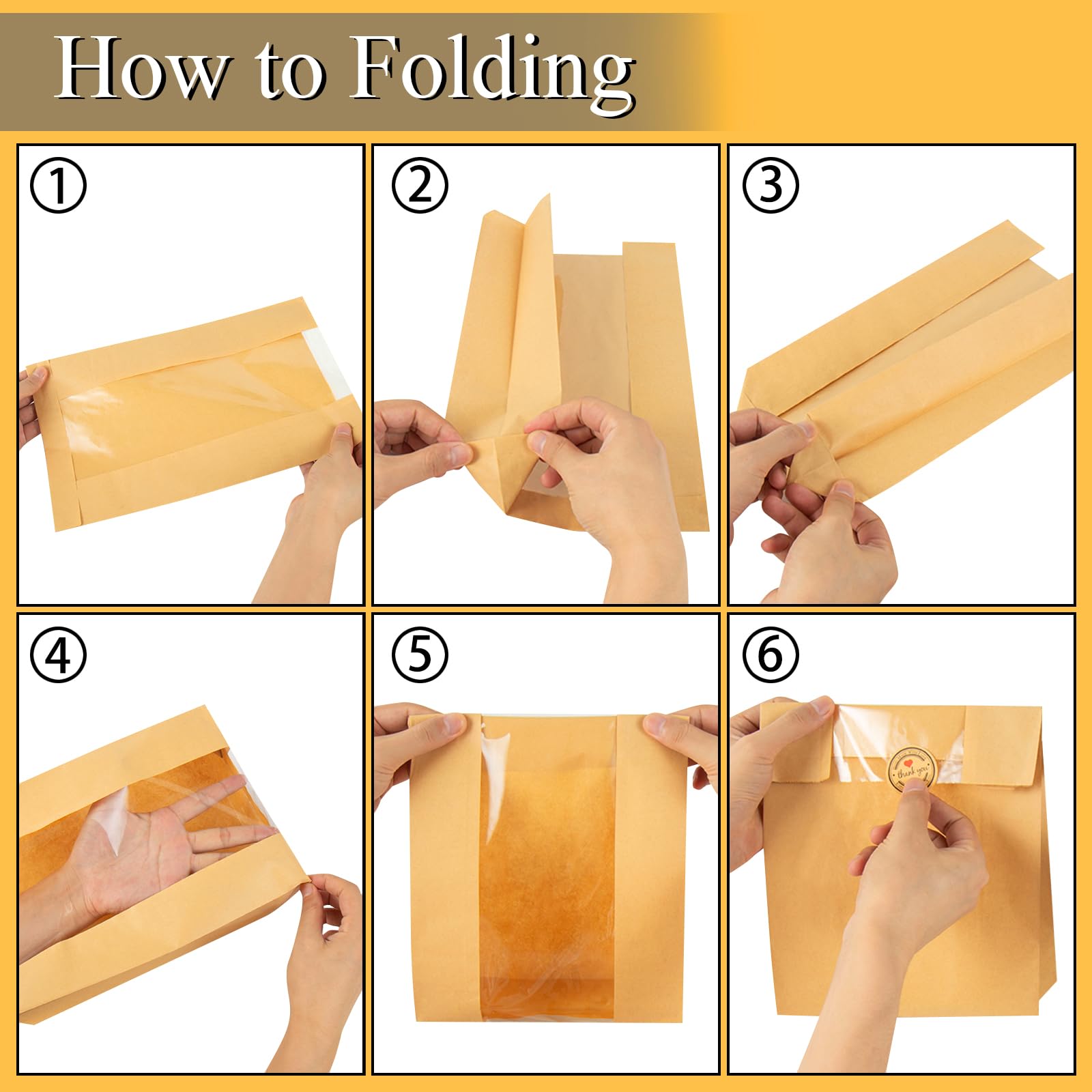 ONLYFU 200 bolsas de papel kraft para pan de masa madre, bolsa grande de almacenamiento de alimentos horneados con ventana transparente para pan casero de masa madre, galletas, aperitivos, bolsas de