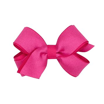 Wee Ones Girls Crepe Satin Hair Bow with Grosgrain Underlay and Plain Wrap Center on WeeStay No-Slip Hair Clip, Mini, Shocking Pink