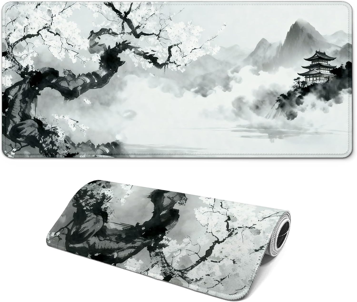 Gaming Mouse Pad with Anti-Slip Rubber Base, Extended Large Computer Mouse Mat with Stitched Edges, Long XL Anime Mousepad for Laptop and Keyboard, 31.5 x 11.8 inch (Japanese Cherry Blossom)