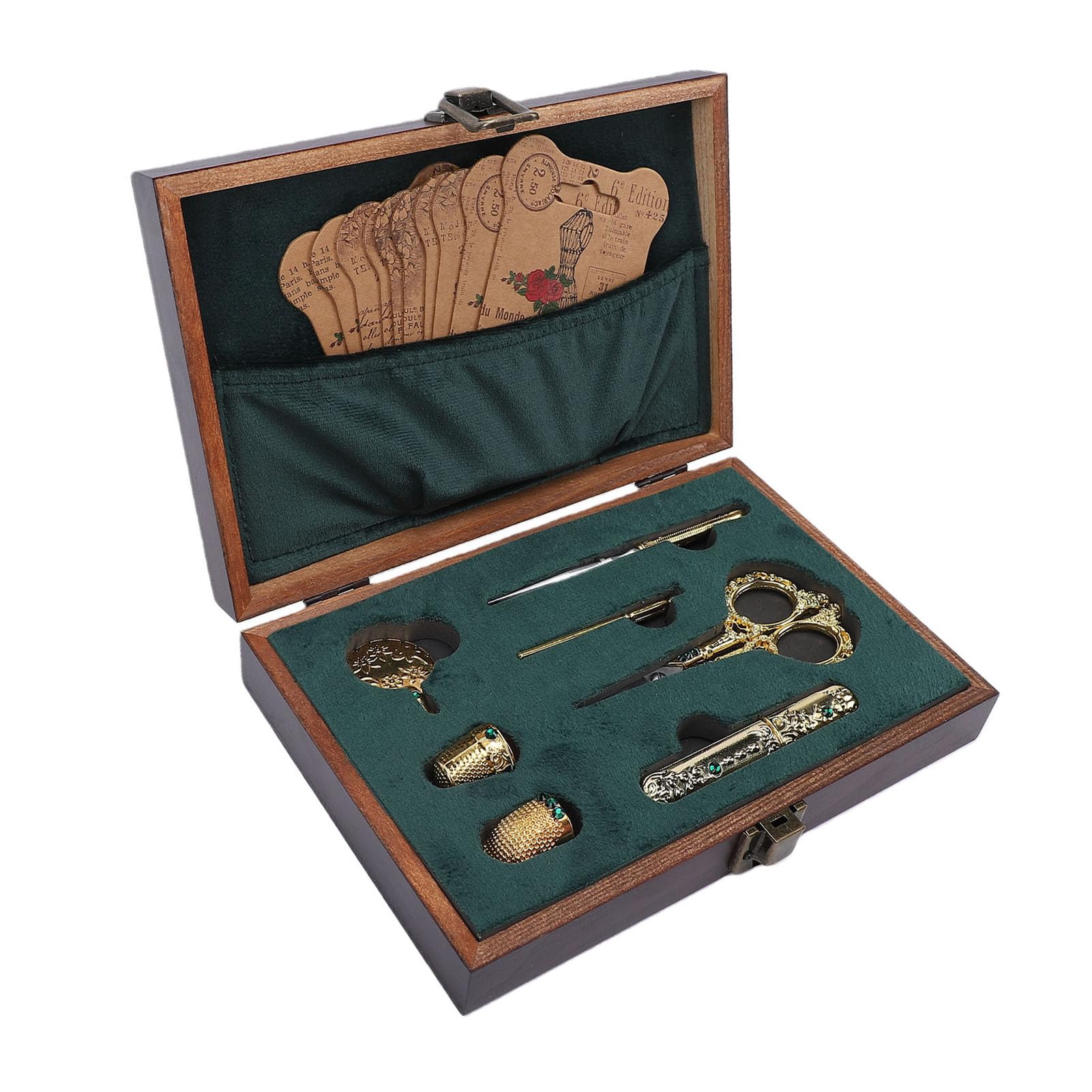 Bonbela Kit de Bordado de Tijeras Vintage, Tijeras de Costura Antiguas con Hojas de Acero Inoxidable, Dedales, Agujas, Punzón para Coser, Manualidades, Tejer