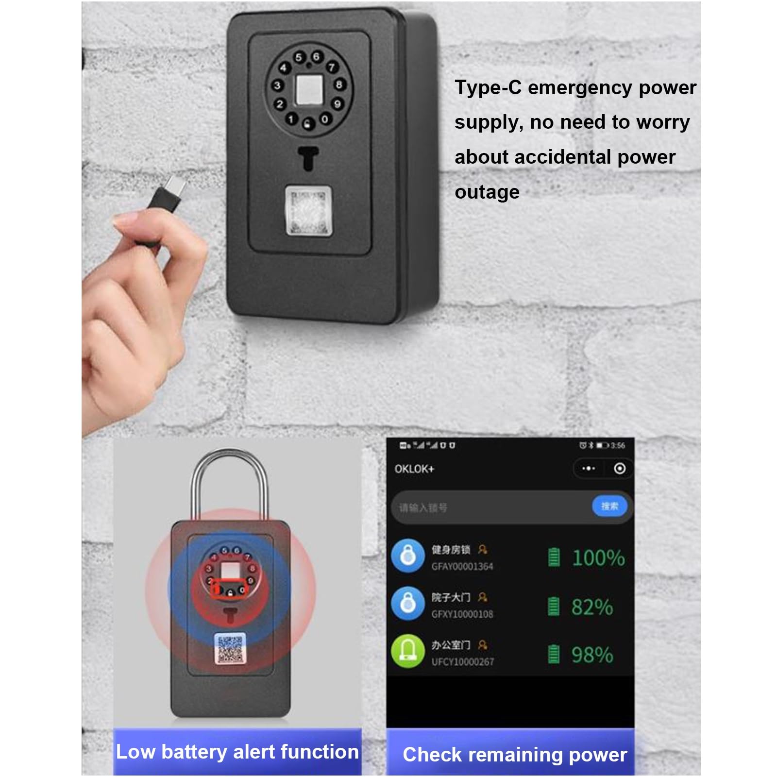 Cassetta per Chiavi con Impronta Digitale/Codice Digitale, Cassaforte Porta Chiavi da Esterno con 9 Cifre Combinazione Codice, per Portoni Vecchi, Ideale per, Appartamenti, Ville