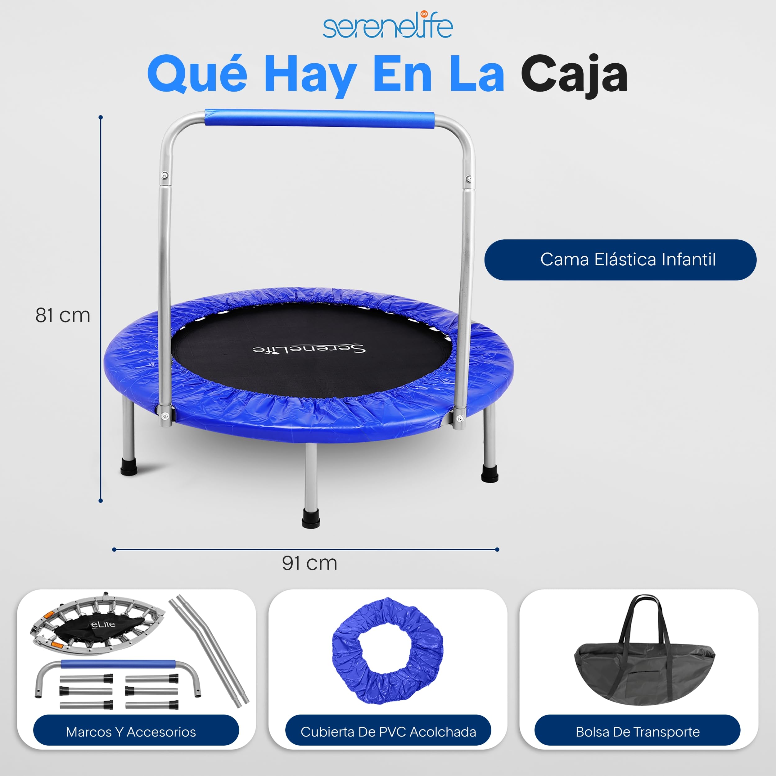 SereneLife trampolin Mini Plegable, Cama Elastica, Fitness, Compacto para niños y Adultos, Rebounder de Ejercicio, Asa de Espuma