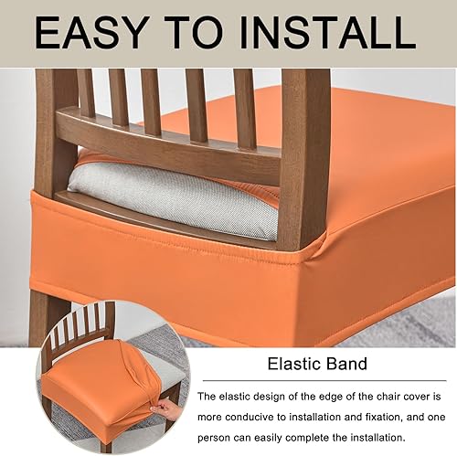 Miniatura 4 de HAOYONG Funda de asiento impermeable para sillas de comedor, 4 piezas, de piel sintética, lavable, protector de asiento suave y elástico para sillas