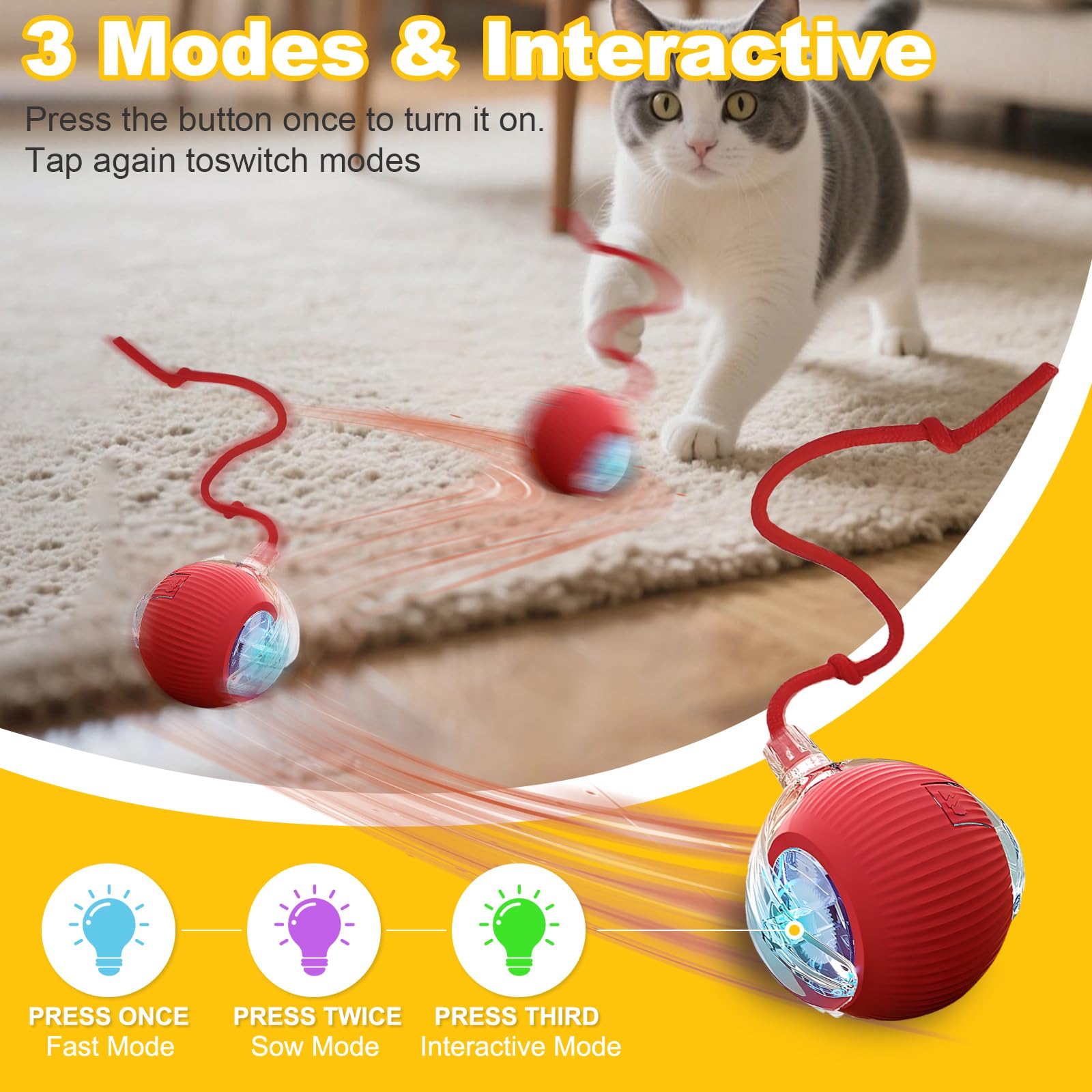 Lot de 2 balles interactives pour chat, rotation automatique à 360°, évite les obstacles, comprend 4 ressorts en spirale pour chat et 1 souris jouet pour chat à fourrure, idéal pour les chats