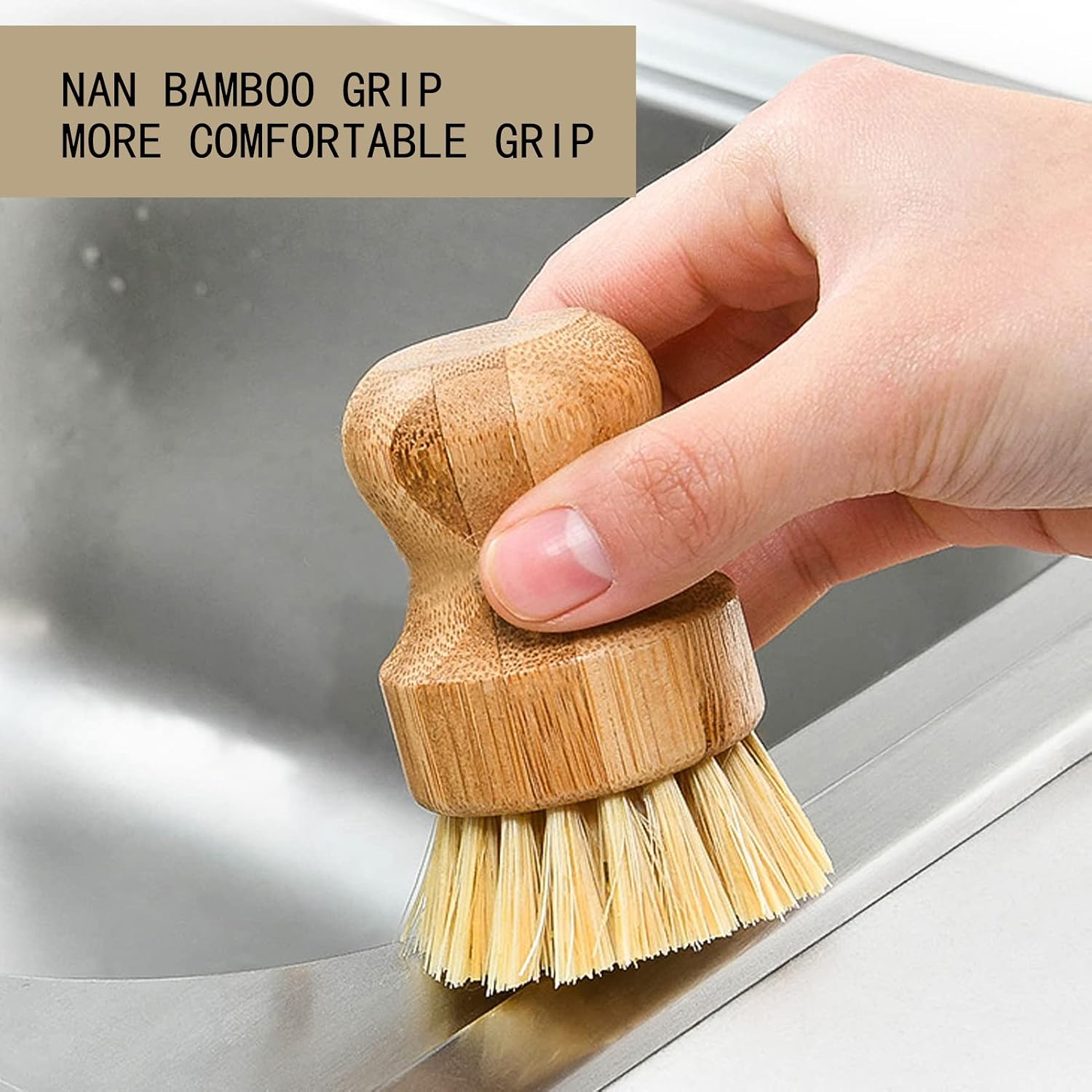 3-Pack Bamboo Dish Scrub Brushes, Wooden Kitchen Cleaning Scrubber