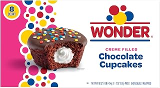 Wonder Creme Filled Chocolate Cupcakes, 8 Individually Wrapped Snacks - Moist Chocolate Cake, Creme Filling, Icing & Sprinkles